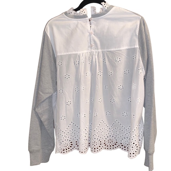 Time and Tru Women’s Pullover Gray & White Eyelet Sweatshirt Sz XL - Picture 2 of 5